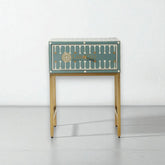 Bone Inlay Brass Dotted Bedside Table Dark Green